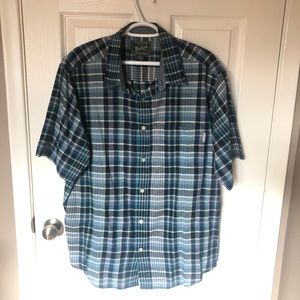 Men’s Woolrich Blue Plaid Button-down Short-sleeve Shirt